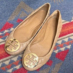 Tory Burch Beige Quilted Flats with Gold Emblem 8